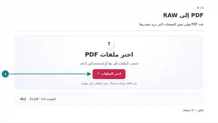 PDF إلى RAW: تحديد مستند PDF تجريبي.