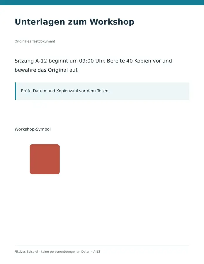 Tatsächliches zweites PDF mit unverändertem Text und einem roten Quadrat statt des Kreises.