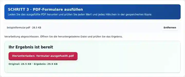 PDF-Formulare ausfüllen, Schritt 3: Laden Sie das ausgefüllte PDF herunter und prüfen Sie jeden Wert und jedes Häkchen in der gespeicherten Kopie.
