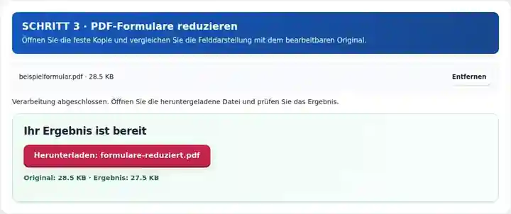 PDF-Formulare reduzieren, Schritt 3: Öffnen Sie die feste Kopie und vergleichen Sie die Felddarstellung mit dem bearbeitbaren Original.