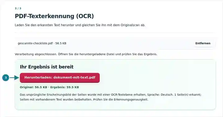 PDF-Texterkennung (OCR), Schritt 3: Laden Sie den erkannten Text herunter und gleichen Sie ihn mit dem Originalscan ab.