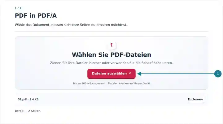 PDF in PDF/A: Auswahl der ursprünglichen PDF.