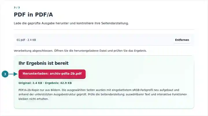 PDF in PDF/A: fertige Archivkopie nur aus Bildern zum Herunterladen.