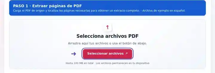 Extraer páginas de PDF, paso 1: Carga el PDF de origen y localiza las páginas necesarias para obtener un extracto completo.