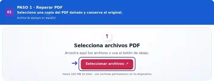 Reparar PDF, paso 1: Selecciona una copia del PDF dañado y conserva el original.