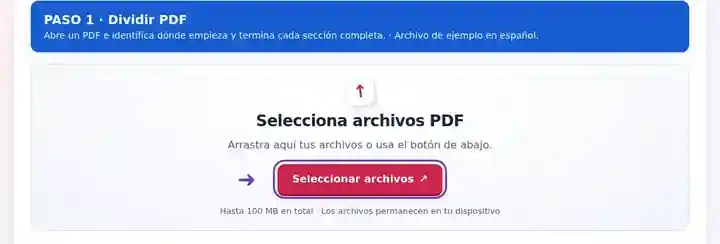 Dividir PDF, paso 1: Abre un PDF e identifica dónde empieza y termina cada sección completa.