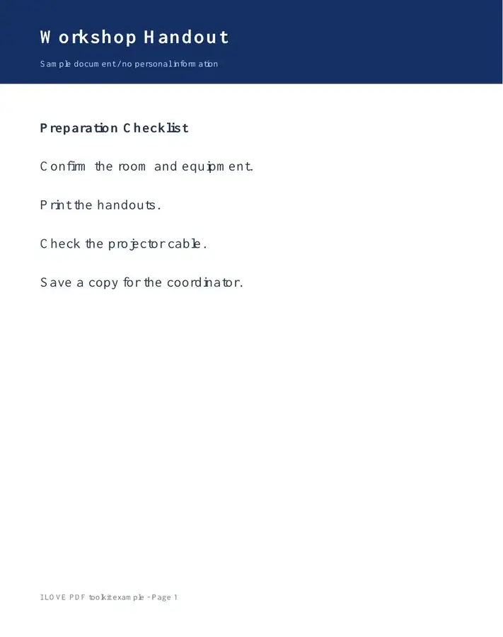 First page of the actual six-page handout before lossless compression.