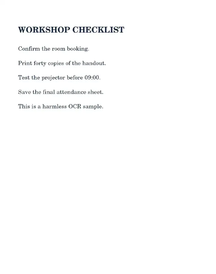 Actual image-only checklist before OCR with no selectable text layer.