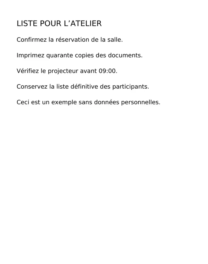 Véritable liste de vérification sous forme d’image avant OCR, sans couche de texte sélectionnable.