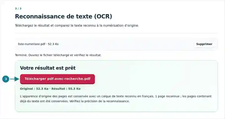 Reconnaissance de texte (OCR), étape 3 : Téléchargez le résultat et comparez le texte reconnu à la numérisation d’origine.