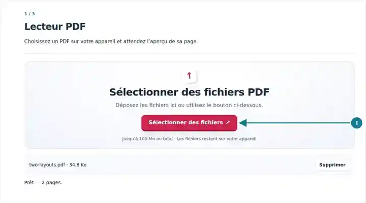 Lecteur PDF, étape 1 : Choisissez un PDF sur votre appareil et attendez l’aperçu de sa page.