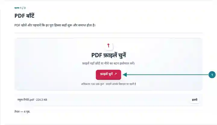PDF बाँटें, चरण 1: PDF खोलें और पहचानें कि हर पूरा हिस्सा कहाँ शुरू और समाप्त होता है।