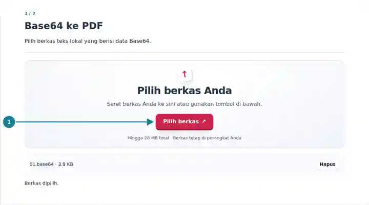 Base64 ke PDF: memilih berkas teks Base64.