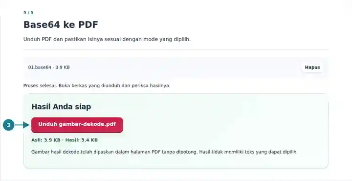 Base64 ke PDF: unduhan PDF yang selesai.