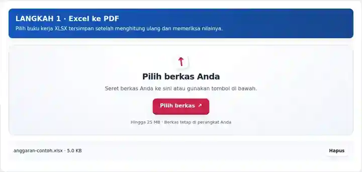 Excel ke PDF, langkah 1: Pilih buku kerja XLSX tersimpan setelah menghitung ulang dan memeriksa nilainya.