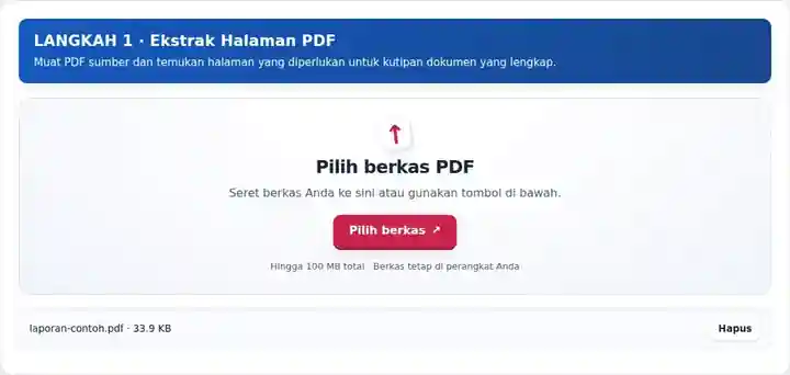 Ekstrak Halaman PDF, langkah 1: Muat PDF sumber dan temukan halaman yang diperlukan untuk kutipan dokumen yang lengkap.