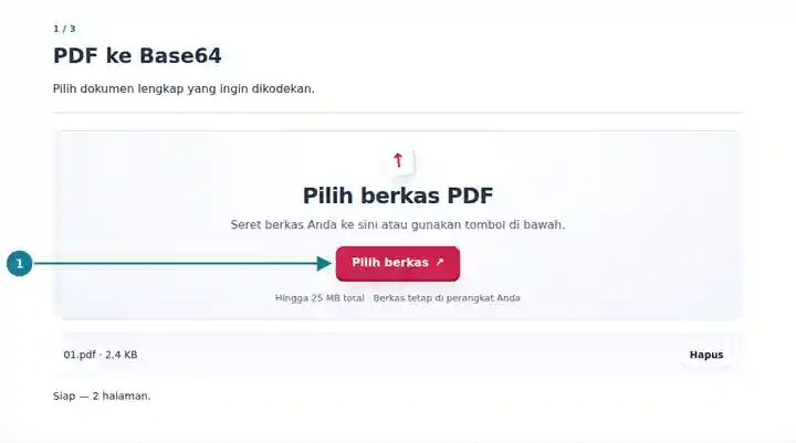 PDF ke Base64: memilih PDF sumber.