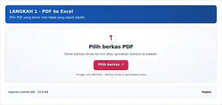 PDF ke Excel, langkah 1: Pilih PDF yang berisi nilai tabel yang dapat dipilih.