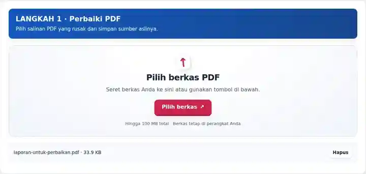 Perbaiki PDF, langkah 1: Pilih salinan PDF yang rusak dan simpan sumber aslinya.