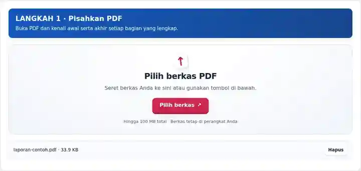 Pisahkan PDF, langkah 1: Buka PDF dan kenali awal serta akhir setiap bagian yang lengkap.