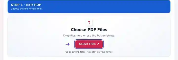 Edit PDF, step 1: Load the PDF and choose the pages that should receive the same addition.