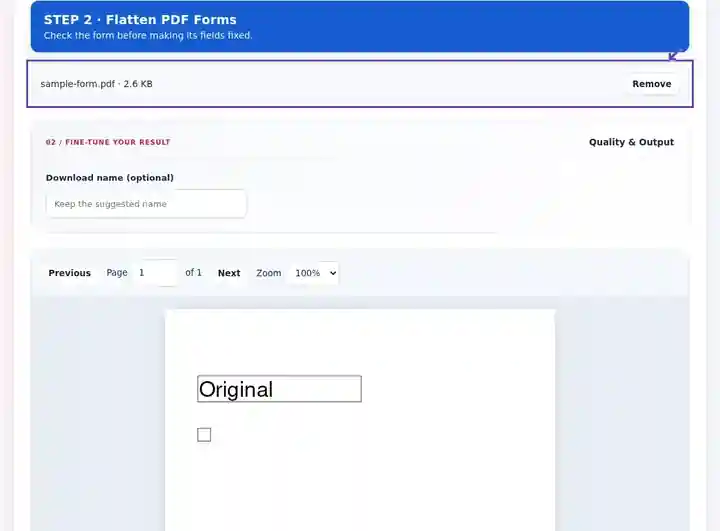 Flatten PDF Forms, step 2: Run Flatten PDF Forms after confirming the values are final.