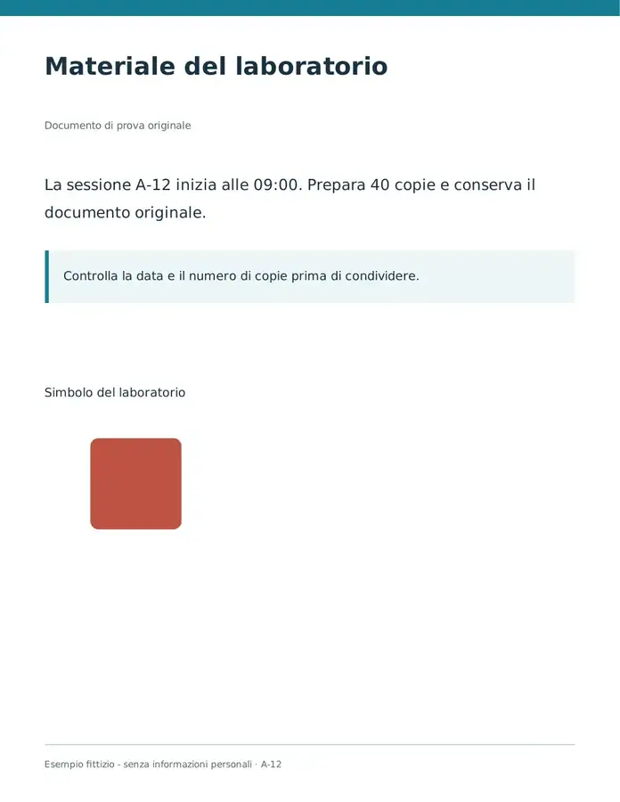 Secondo PDF effettivo con testo invariato e un quadrato rosso al posto del cerchio.
