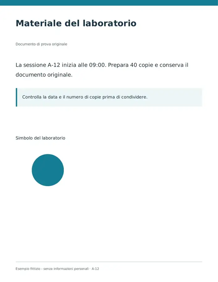 Primo PDF effettivo con un cerchio verde petrolio sotto il testo.