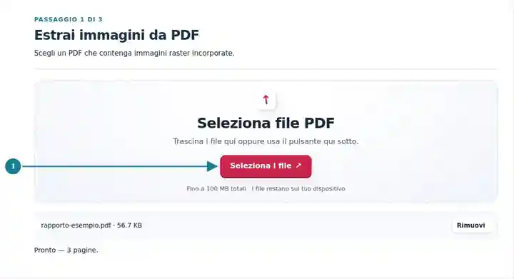 Estrai immagini da PDF, passaggio 1: Scegli un PDF che contenga immagini raster incorporate.
