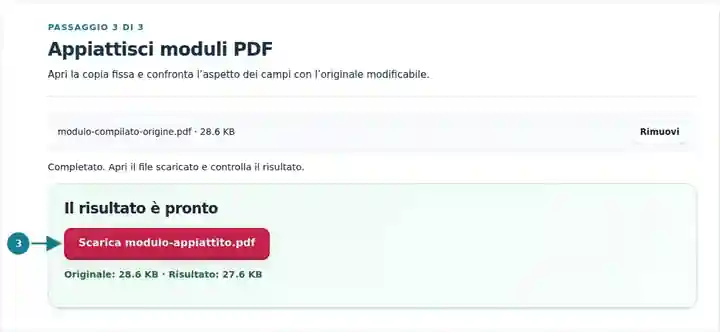 Appiattisci moduli PDF, passaggio 3: Apri la copia fissa e confronta l’aspetto dei campi con l’originale modificabile.