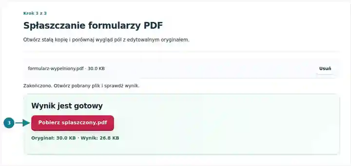 Spłaszczanie formularzy PDF, krok 3: Otwórz stałą kopię i porównaj wygląd pól z edytowalnym oryginałem.