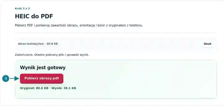 HEIC do PDF, krok 3: Pobierz PDF i porównaj zawartość obrazu, orientację i kolor z oryginałem z telefonu.