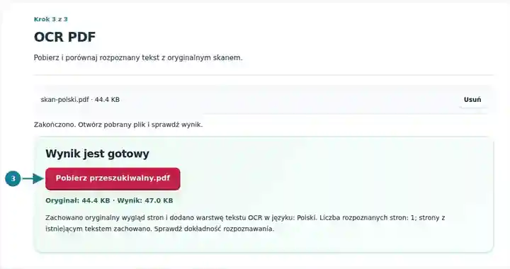 OCR PDF, krok 3: Pobierz i porównaj rozpoznany tekst z oryginalnym skanem.