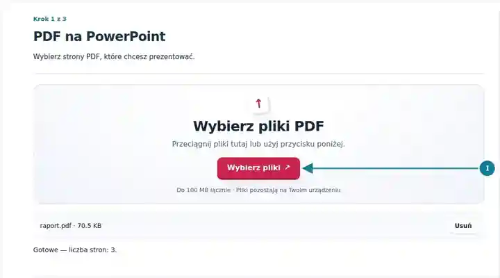 PDF na PowerPoint, krok 1: Wybierz strony PDF, które chcesz prezentować.
