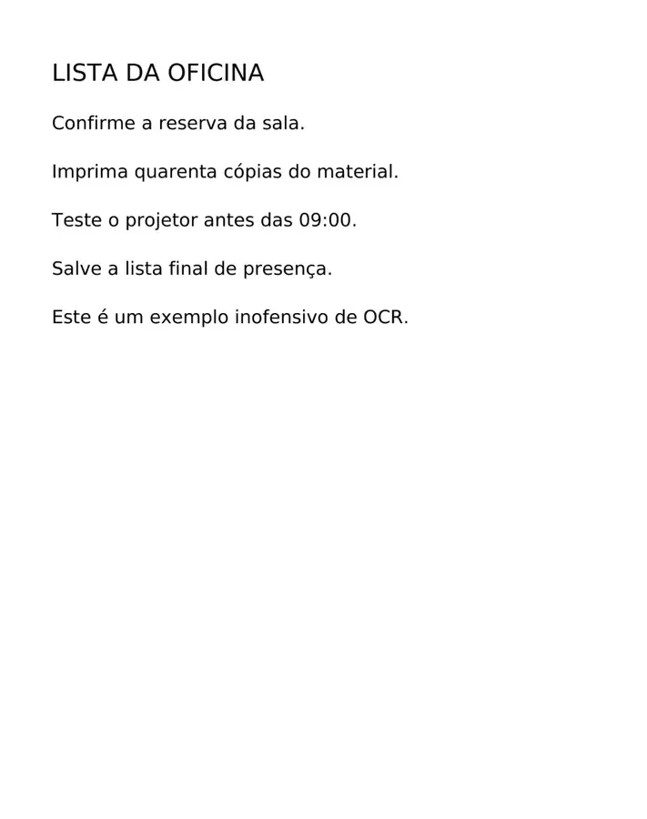 Lista de verificação real composta apenas por imagem antes do OCR, sem camada de texto selecionável.