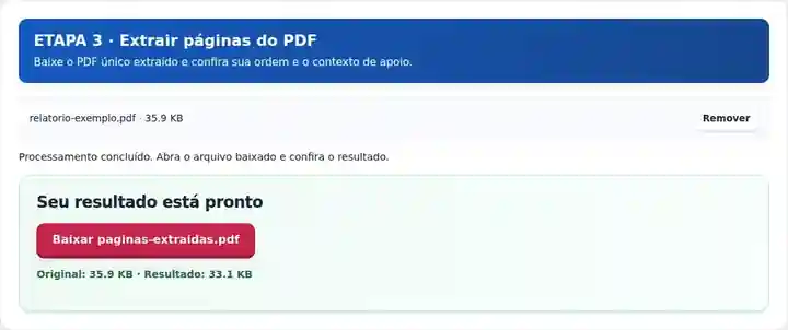 Extrair páginas do PDF, etapa 3: Baixe o PDF único extraído e confira sua ordem e o contexto de apoio.