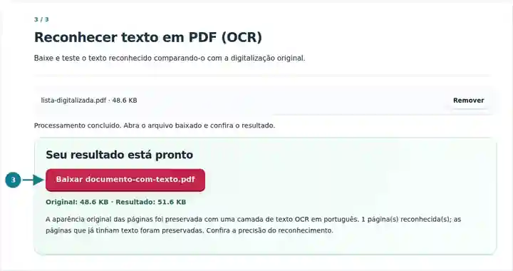Reconhecer texto em PDF (OCR), etapa 3: Baixe e teste o texto reconhecido comparando-o com a digitalização original.