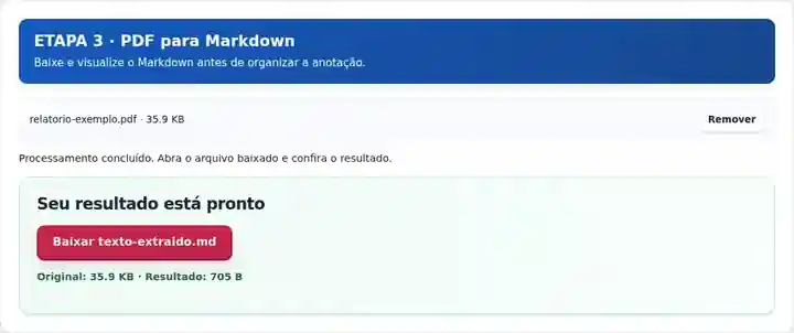 PDF para Markdown, etapa 3: Baixe e visualize o Markdown antes de organizar a anotação.