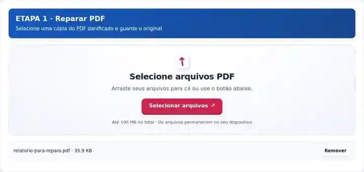 Reparar PDF, etapa 1: Selecione uma cópia do PDF danificado e guarde o original.