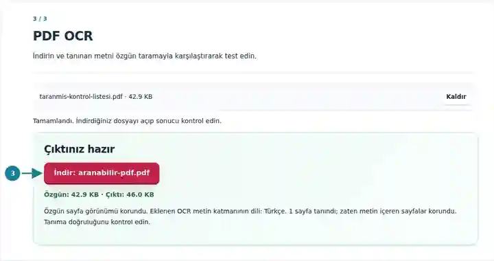 PDF OCR, adım 3: İndirin ve tanınan metni özgün taramayla karşılaştırarak test edin.